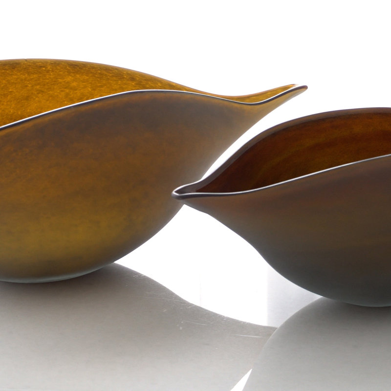 Large Amber and Blue Frosted Glass Decorative Bowl