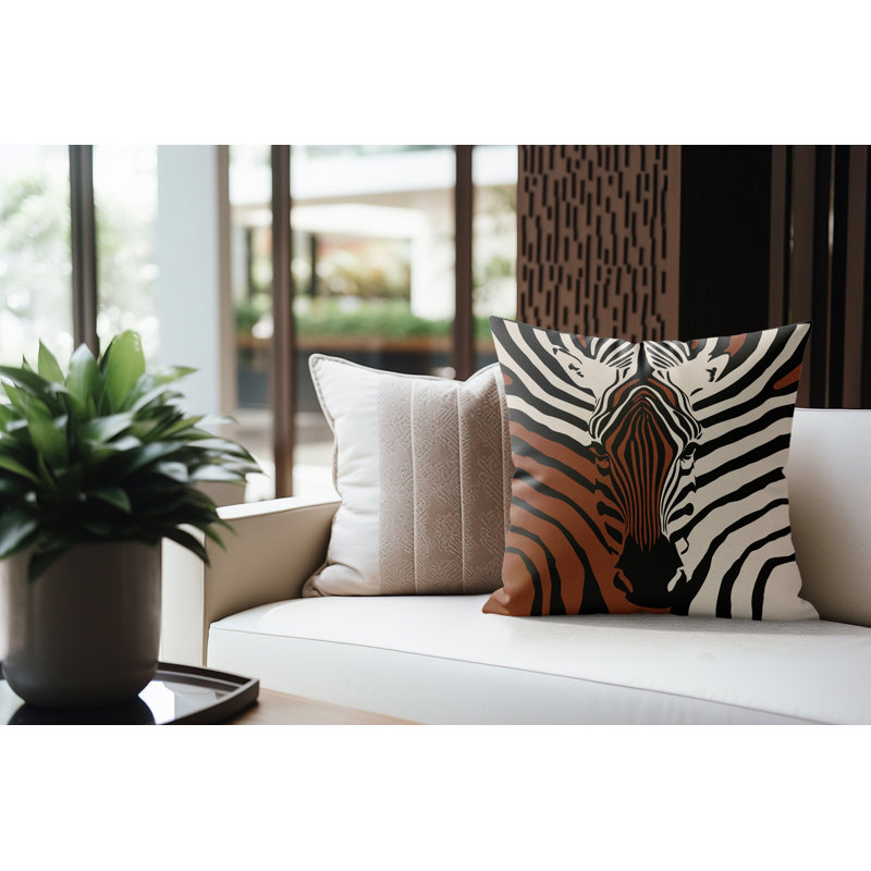 Coussin d'intérieur Salie Zebra, Bois de braise, 16 po x 16 po