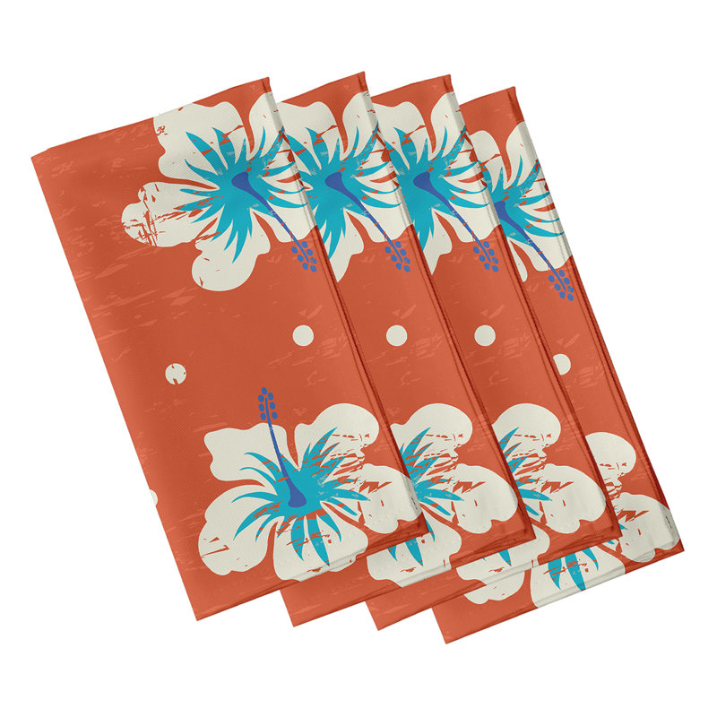 Leviner Polyester Floral Square Napkin, Orange