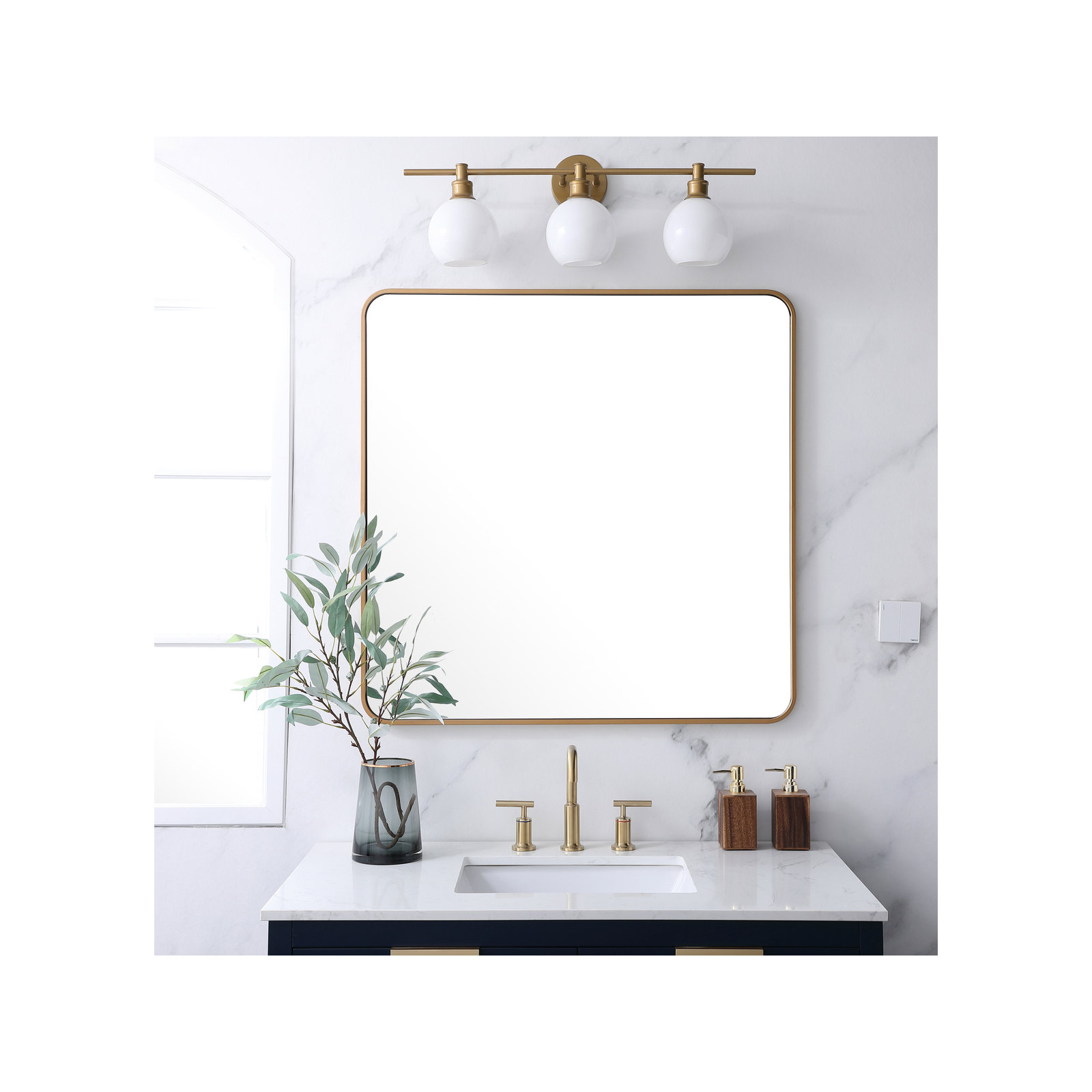 Sabine Metal Rounded Rectangle Wall Mirror, Brass, 36" x 36"