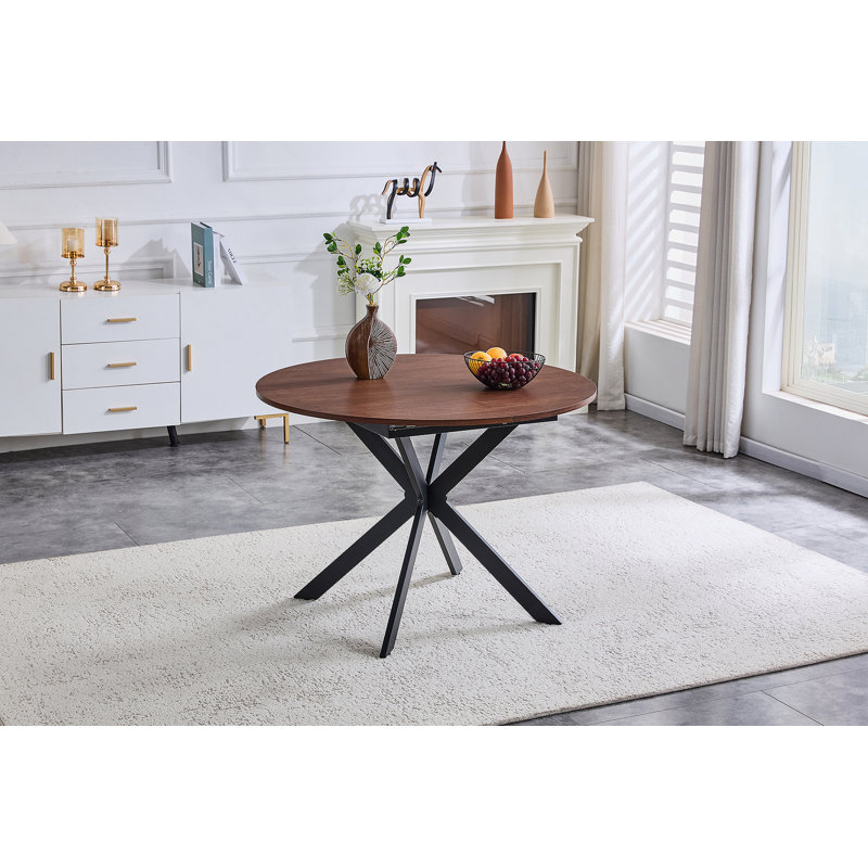 Extendable Round Dining Table (43" To 54") - Space-Saving Dining Table With Sturdy Metal Legs,For Small Apartment/Living Room, 4-6 Seater Multi-Functional Kitchen Room Dinner Table