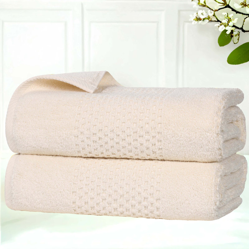 Playa Zero Twist Cotton Medium Weight Solid Waffle Textured Bath Towels, Ivory