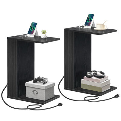 Ensemble de tables de bout en C avec station de charge et rangement