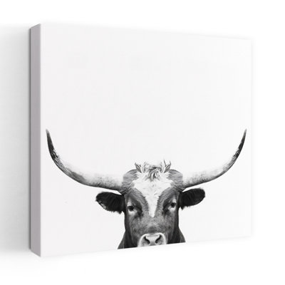 Art mural contemporain abstrait Peeking Longhorn BW