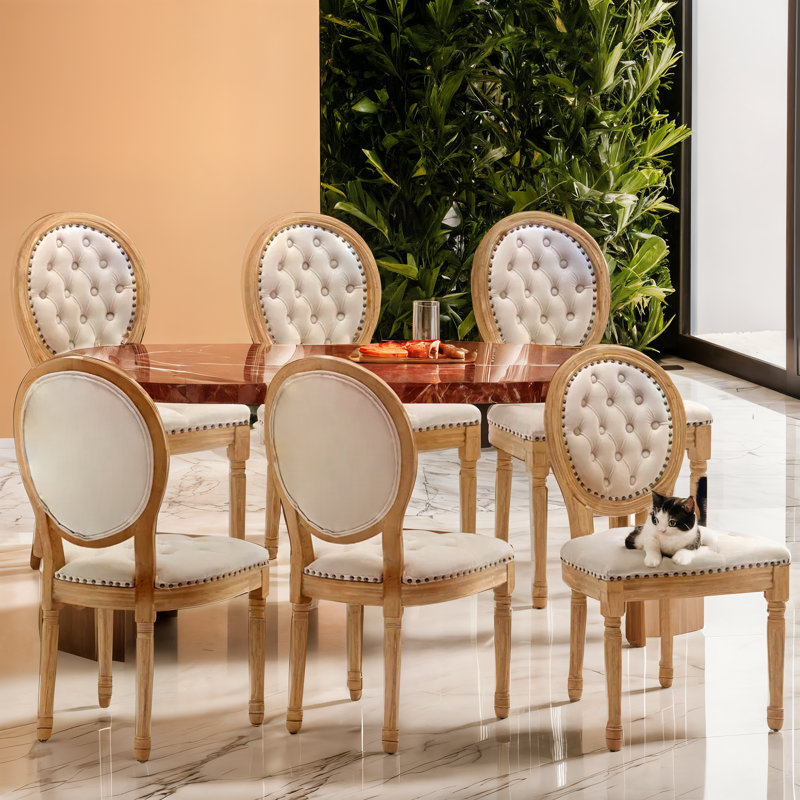 Chaise de salle à manger style français avec dossier rond, style français, ensemble de 6, 6, Beige