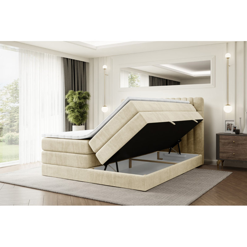 Bed, 180cm W x 200cm L, Beige