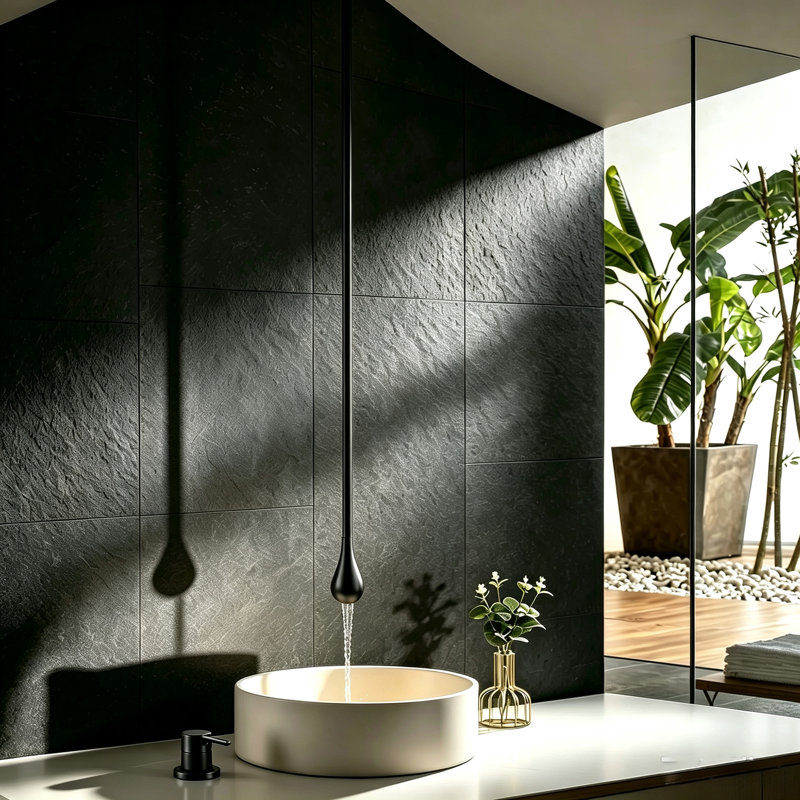 63" Ceiling Mounted Single Handle Teardrop‑shaped Bathroom Sink Faucet in Matte Black with Drain Assembly , Matte Black