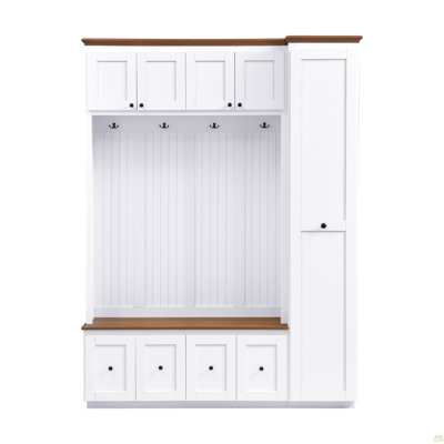 78.7''H Entryway Hall Tree with Storage Bench, 5-in-1 Hall Tree Farmhouse Coat Rack Shoe Bench with Cabinets, Drawers & Hooks for Hallway, Entryway, L