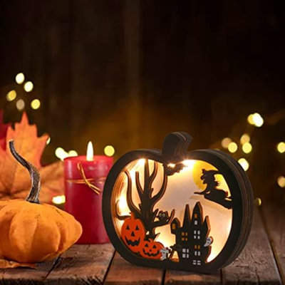 Enseigne de table en bois d'Halloween, décoration de centre de table de citrouille lumineuse pour décoration de fête d'Halloween