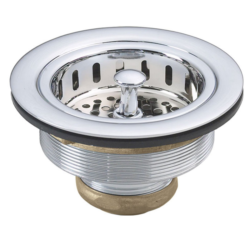 3-1/2" Post Style Kitchen Sink Drain Basket Strainer, Polished Chrome