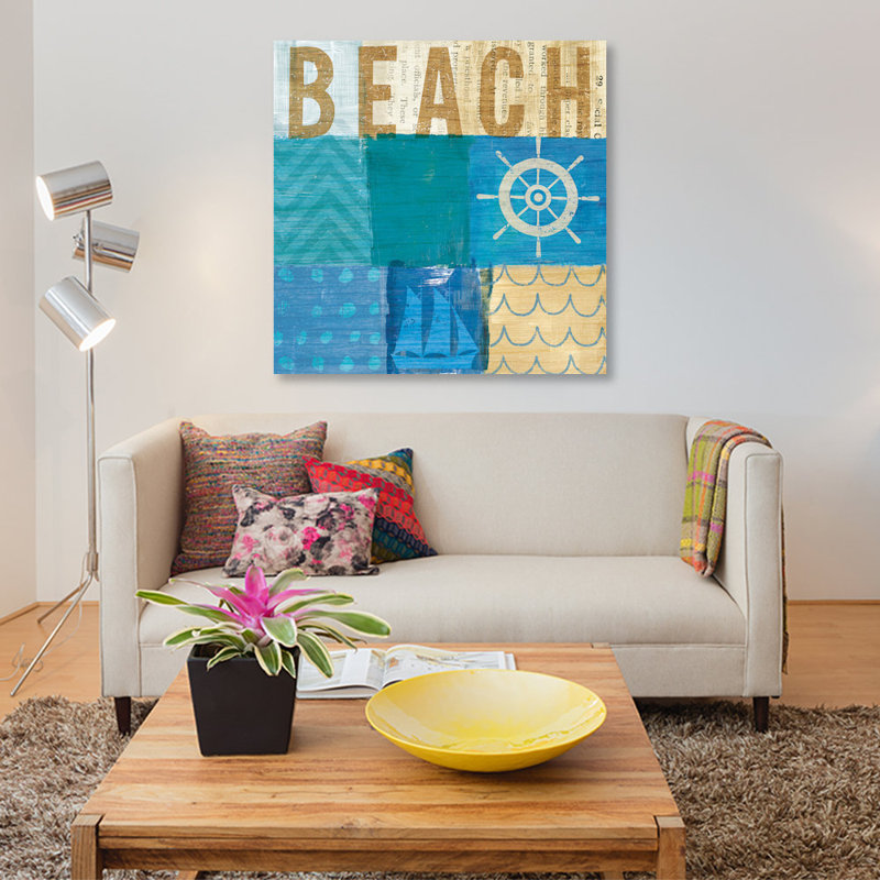 «Beachscape Series: Collage IV», impression sur toile, H 18 po x l 18 po x P 1,5 po, Toile avec cadre noir, Pas de tapis