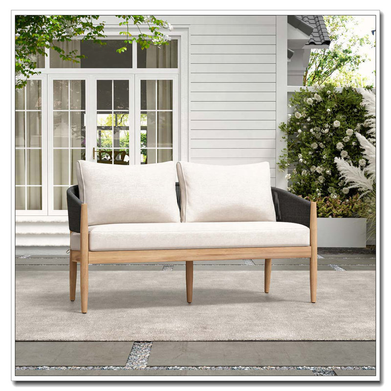 Causeuse d'extérieur en bois d'acacia de patio, Noir, naturel