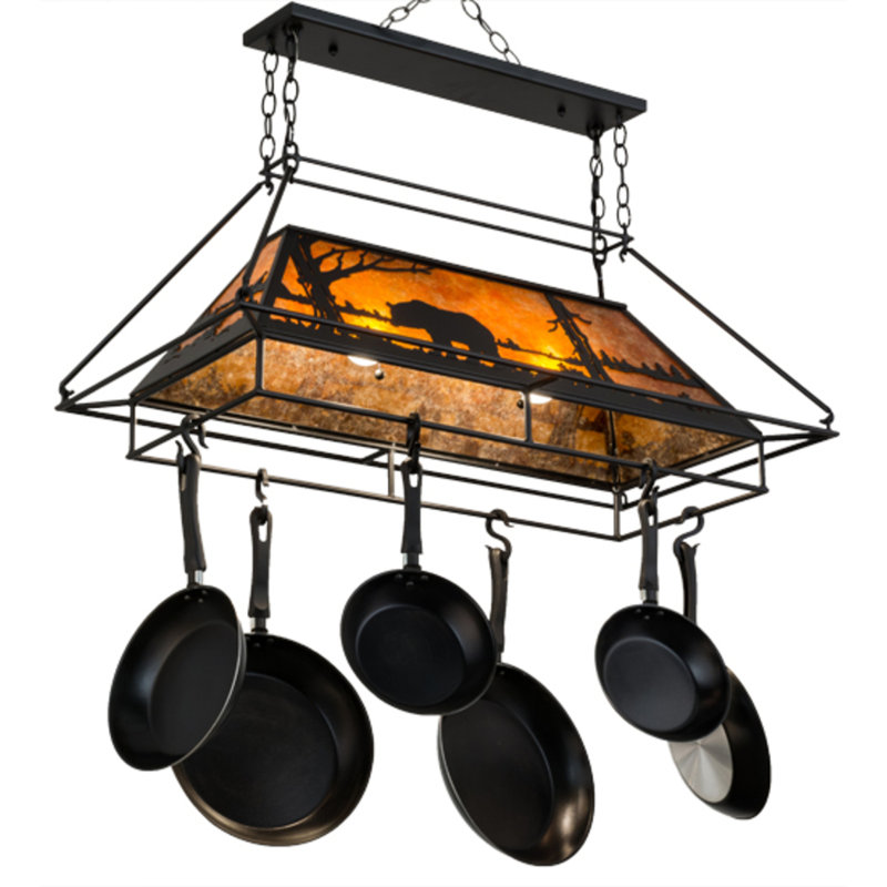 Bear at Lake 2 - Light Steel Handcrafted Rectangle Chandelier Pot Rack