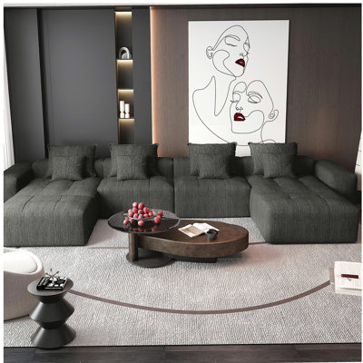 Ensemble de canapés modulaires très grands et modernes, canapé moelleux en velours brillant avec 8 coussins, 8 canapés à bricolage combinés, sans assemblage, noir