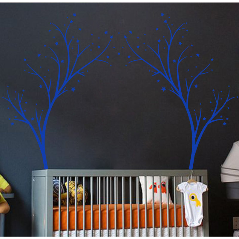 Décalcomanie murale arbres étoiles, H 60 po x l 74 po x P 0,01 po, Bleu foncé