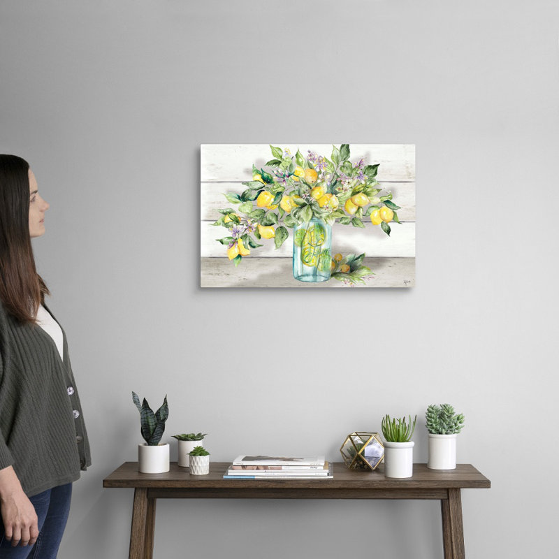 " Watercolor Lemons In Mason Jar Landscape " by Tre Sorelle Studios, 16" H x 24" W, Wrapped Canvas, No Frame