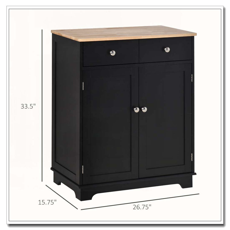 Armoire de cuisine, armoire à café avec 2 tiroirs, Noir