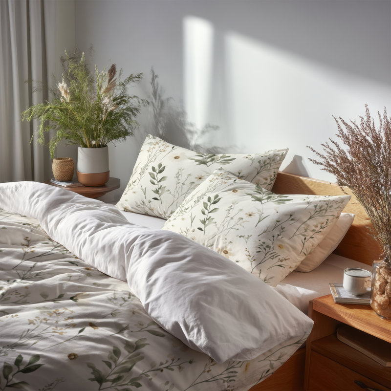 Ensemble de literie 3 pièces - Ensemble de housse de couette et coussin décoratif Sage Meadow