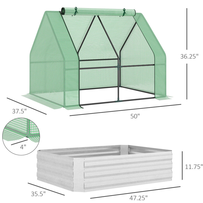 Outsunny Galvanized Raised Garden Bed With Mini Greenhouse Cover