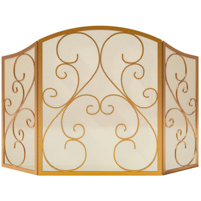 Pare-étincelles 3 panneaux en fer forgé 48 "(L) x 30 (H) pare-étincelles (Golden Dusting)