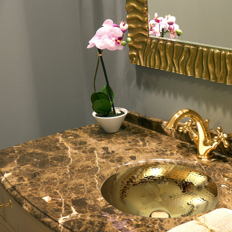 Lavabo de salle de bain circulaire encastré en métal avec trop-plein Brightwork Home