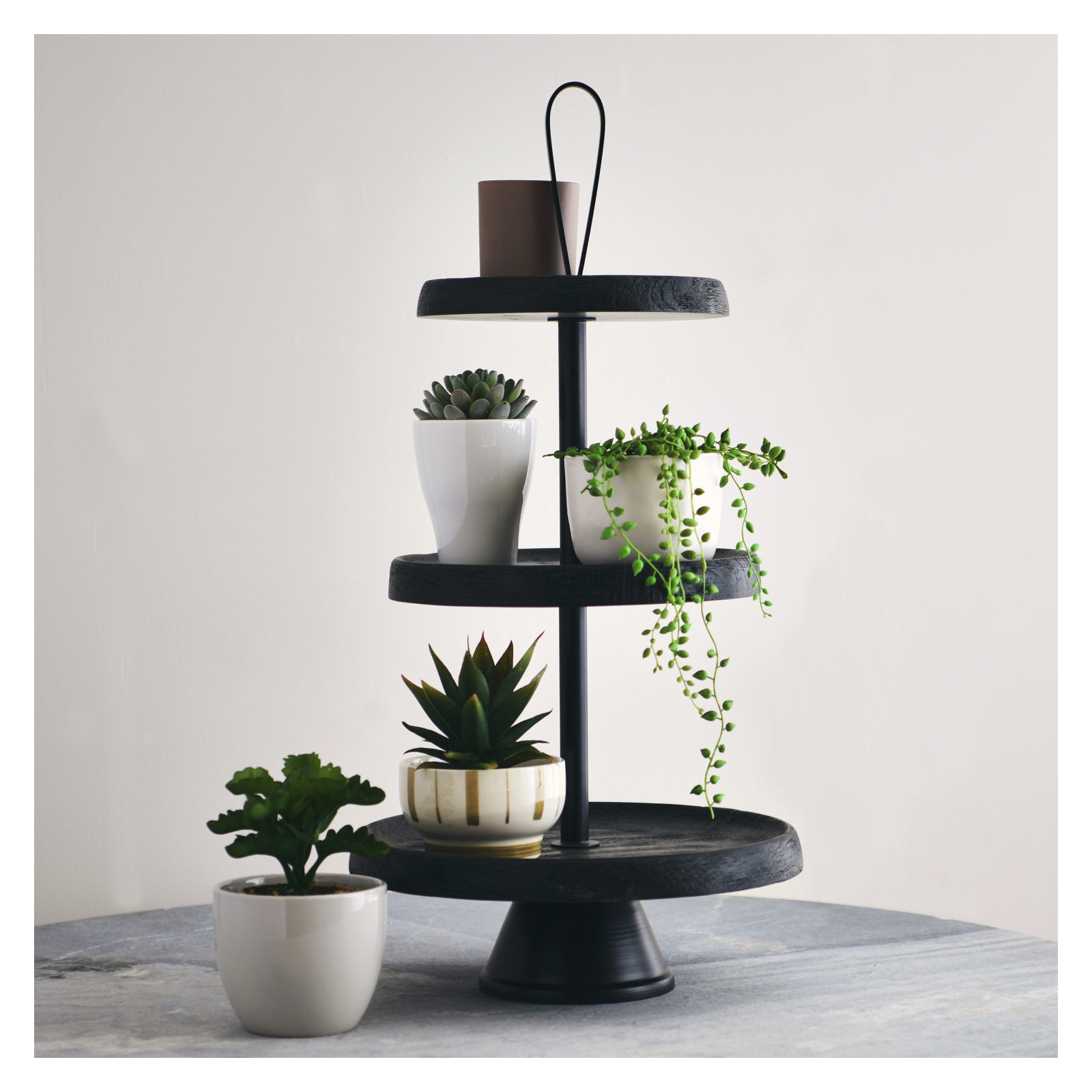 Tibra Wood Tiered Stand, Black