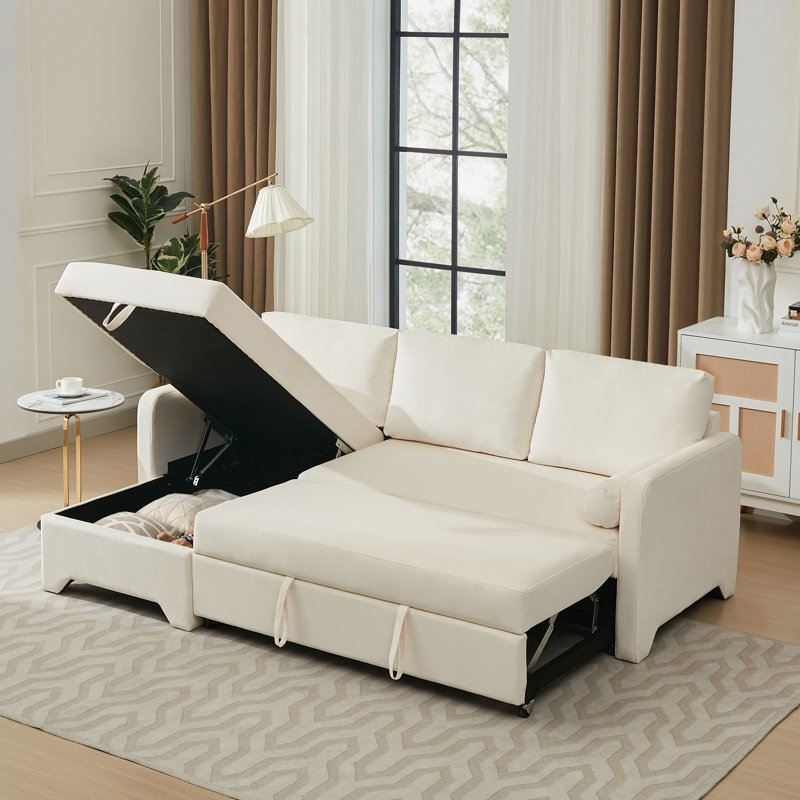 Canapé-lit 90,5 po en velours, Beige