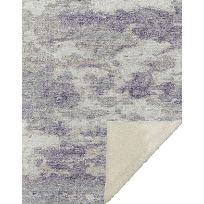Addison Machine Washable Sherpa Soft Throw Blanket, Purple Abstract