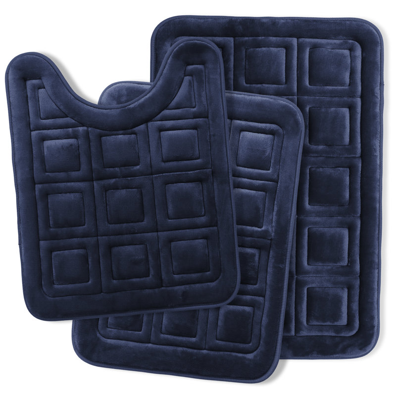 Ensemble de 3 tapis de bain gaufrés en mousse viscoélastique absorbante ultra douce, Marine