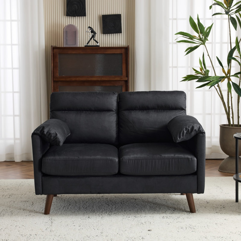 48.8"W Suede Curved Arm Double Sofa Small Loveseat With Cushions , Black