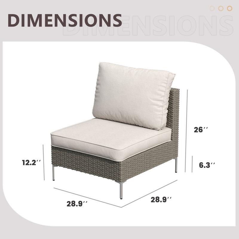 Canapé d'extérieur en aluminium avec accoudoirs en osier et coussins, Gris