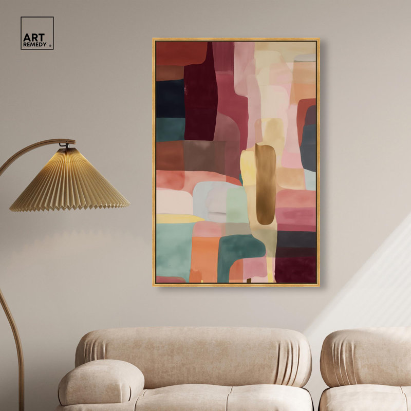 "Gemstone Fields III", reproduction d'art sur toile rose par Art Remedy, cadre doré, 30 x 45, H 46 po x l 31 po
