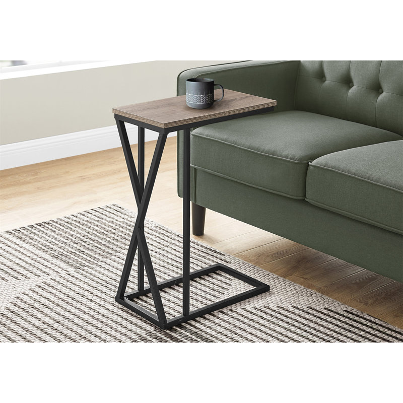 Table d'appoint, en forme de C, bout, côté, collation, salon, chambre à coucher, stratifié brun, métal noir, contemporain, moderne