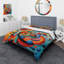Ensemble de housse de couette orange en microfibre / polyester à motif géométrique orange bleu-1412097059