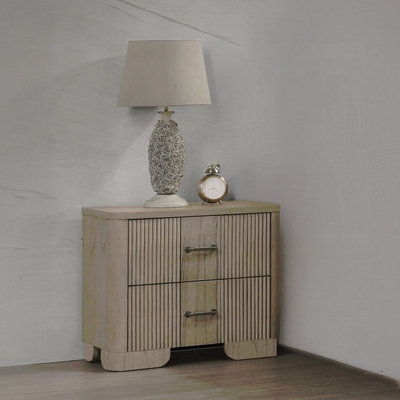 1Pc Transitional Style Nightstand With 2 Storage Drawers Reeded Front Antique Oak Finish Wooden Rustic Bedroom Furniture