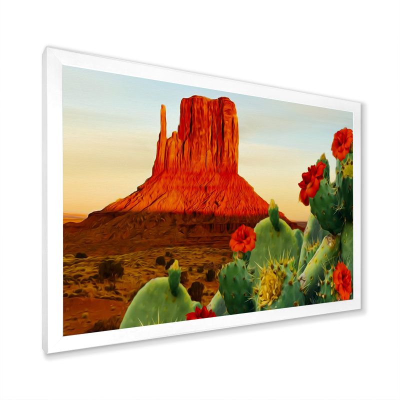 «Blooming Cactus In Texas», reproduction sur toile, H 16 po x l 32 po x P 1 po, Cadre de coin blanc fermé