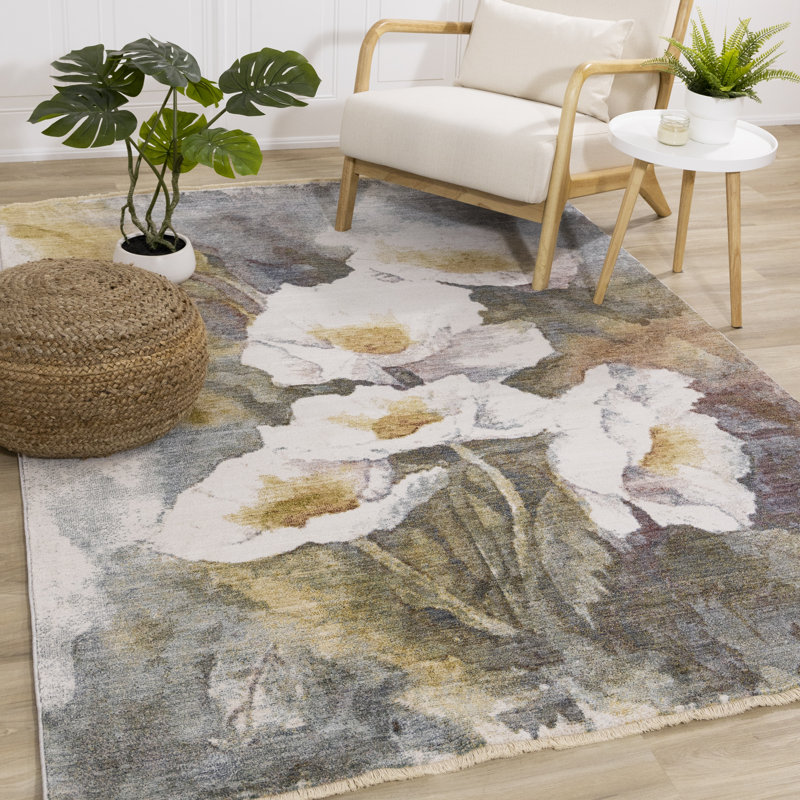 Tapis pelucheux botanique Orenda, Rectangle 5 pi 3 po x 7 pi 10 po