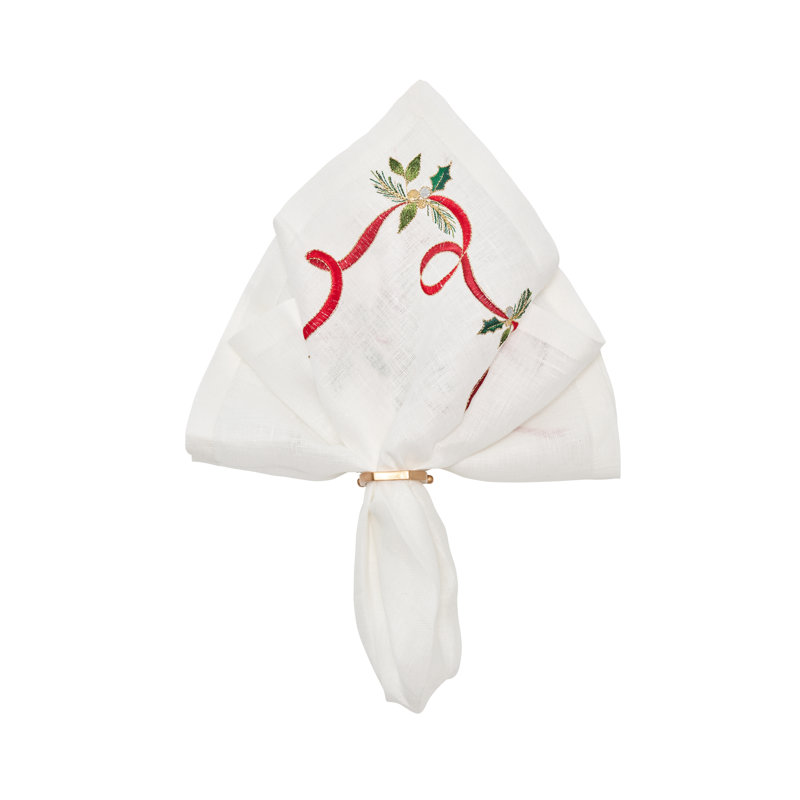 Xmas Ribbon Napkin, White/Red/Green