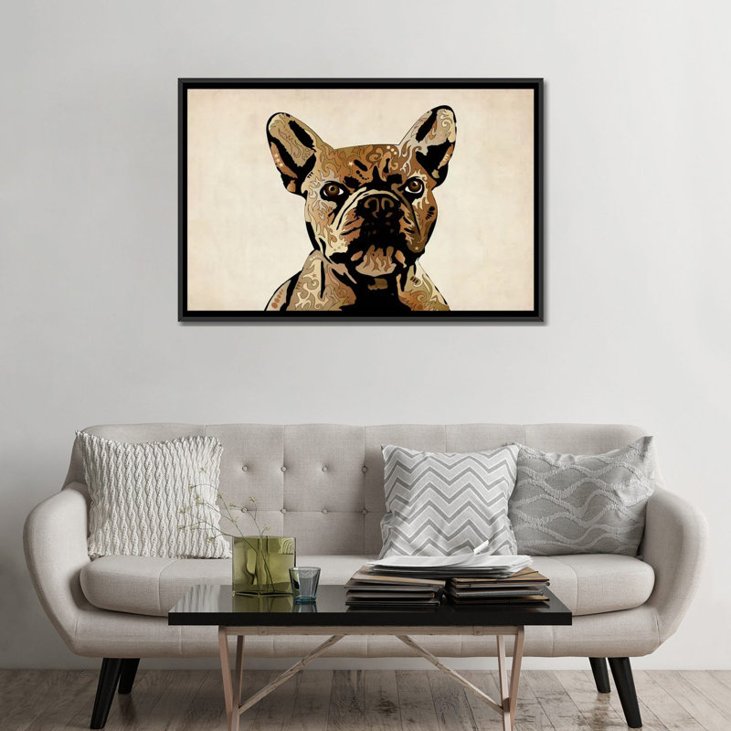 « french bouledogue », impression sur toile michael tompsett, H 18 po x l 26 po x P 1,5 po, Toile avec cadre noir