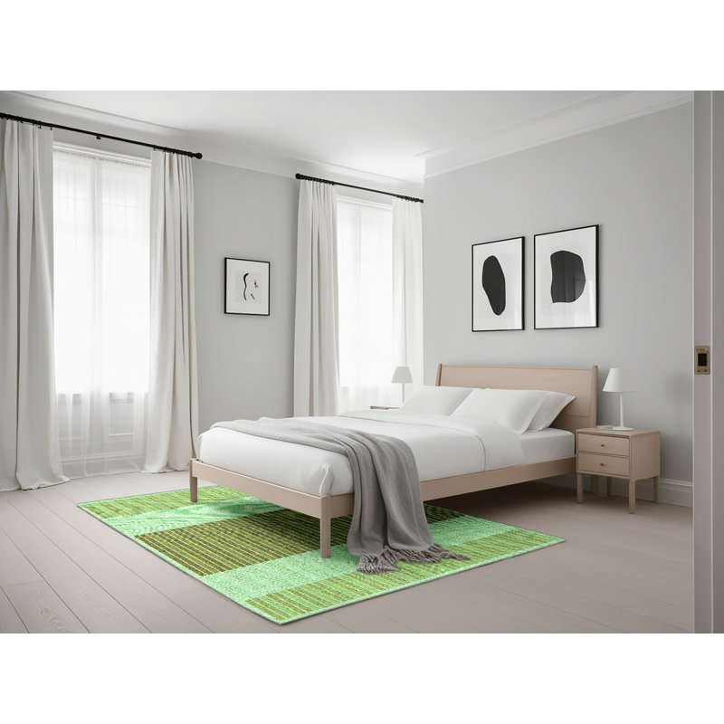 Tapis vert en laine à rayures Hyde, Rectangle 5 pi x 7 pi