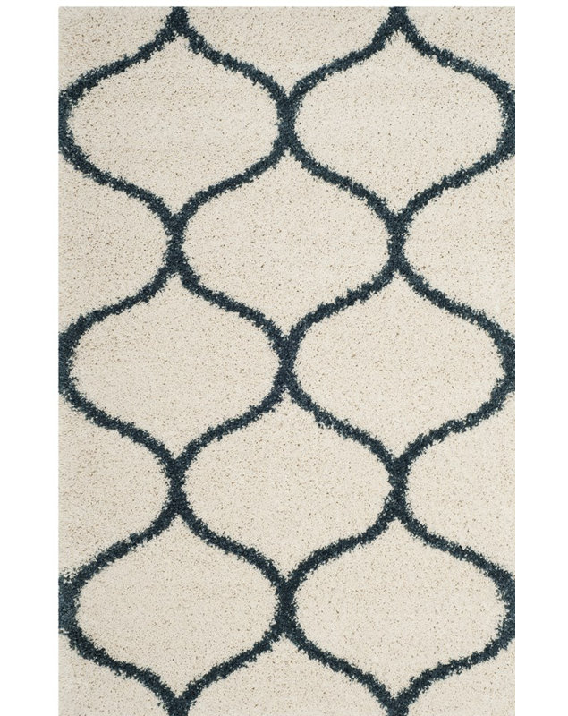 Tapis à poil long Tate Hudson, Rectangle 3 pi x 5 pi, Ivoire / bleu ardoise
