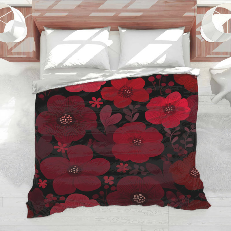 Édredon à motif floral Boho Boho, Édredon grand, Floral noir / rouge