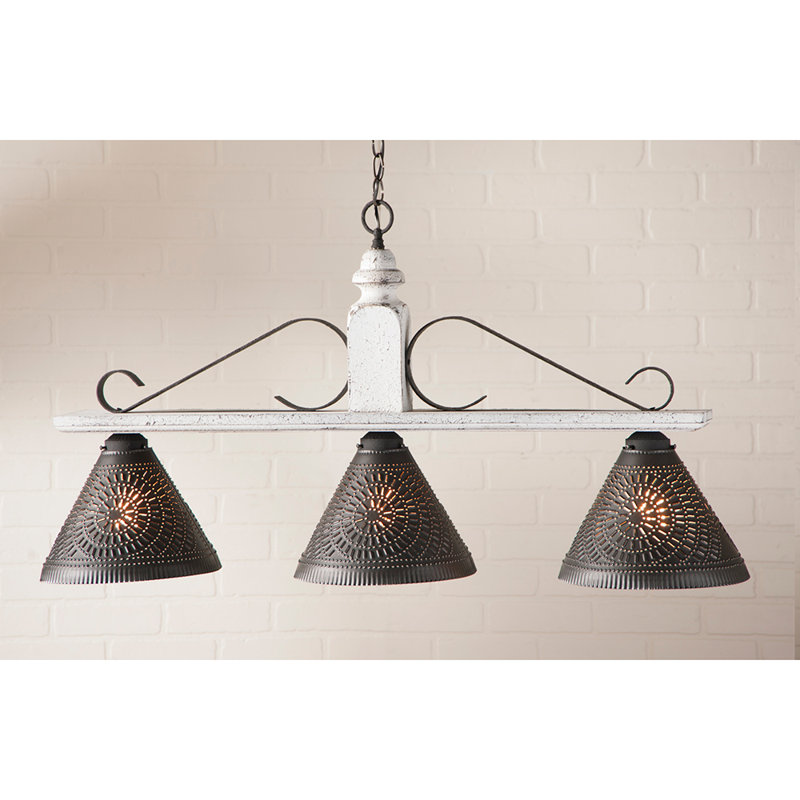 Luminaire suspendu linéaire à 3 lumières pour îlot de cuisine Ranstead, Blanc vintage