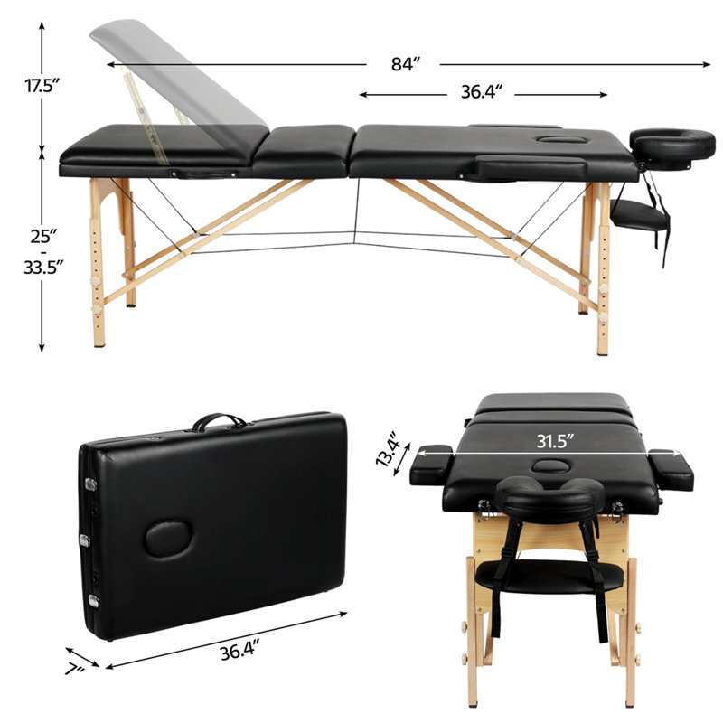 83.9" Rectangular Adjustable Portable Folding Table, Black  Faux Leather