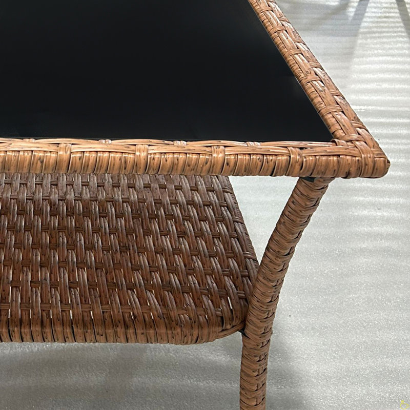 Table d'appoint en rotin, table de bout d'extérieur avec tablette de rangement, cadre en aluminium