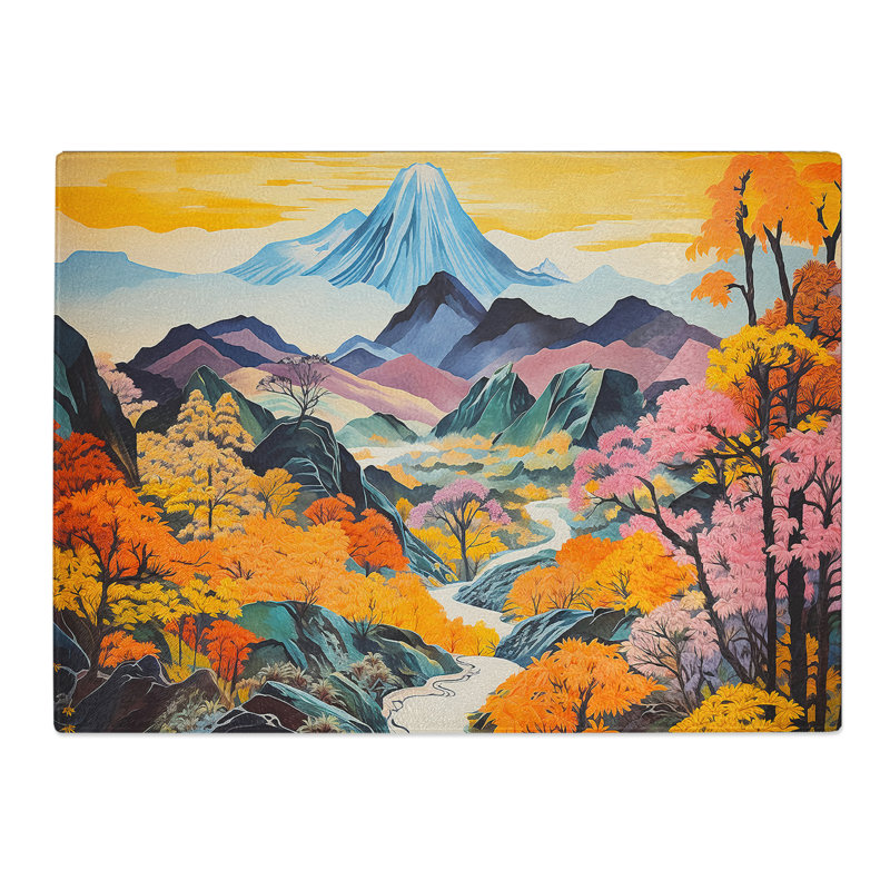 Japanese Mountains Expressionism  Glass Chopping Board