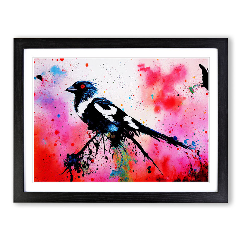 Magpie Bird Splash Vol.3 Abstract - Single Picture Frame Painting, 46cm H x 64cm W x 2cm D, Black