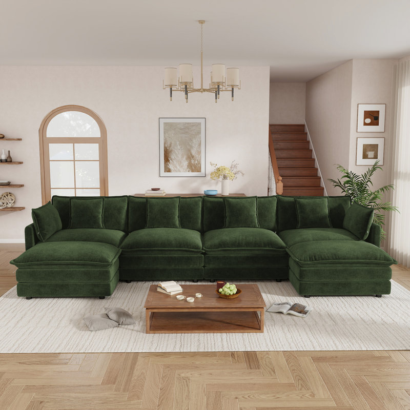 Canapé en U confortable avec méridienne réversible Hibbell, grand canapé modulaire en U modulaire, repose-pieds double supplémentaire