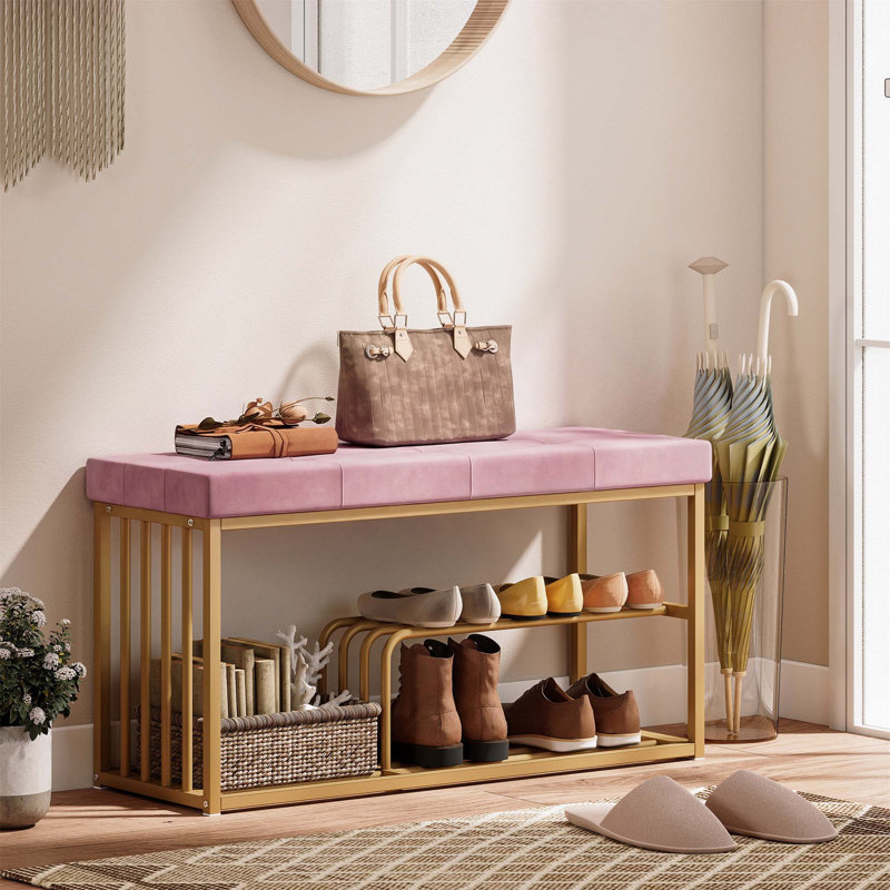 8 Pair Shoe Storage Bench, Pink/Gold