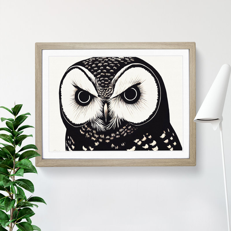 Desirable Owl - Single Picture Frame Print, 34cm H x 46cm W, Oak